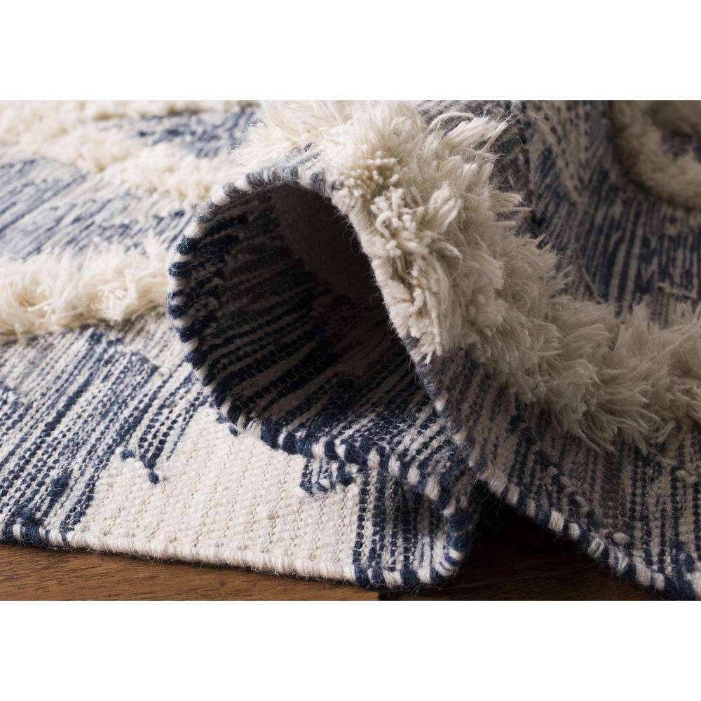 Ivory and Blue Hand-Knotted Wool 6' x 9' Area Rug