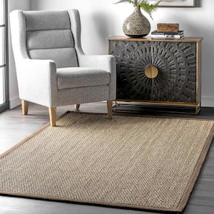 Elijah Seagrass with Border Brown 4 ft. x 4 ft. Round Area Rug