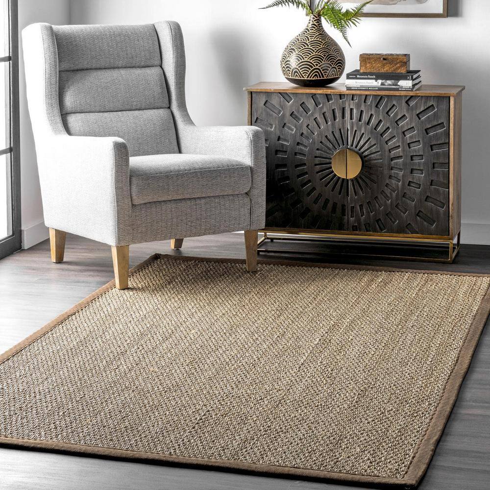 Elijah Brown Seagrass Round Area Rug with Border