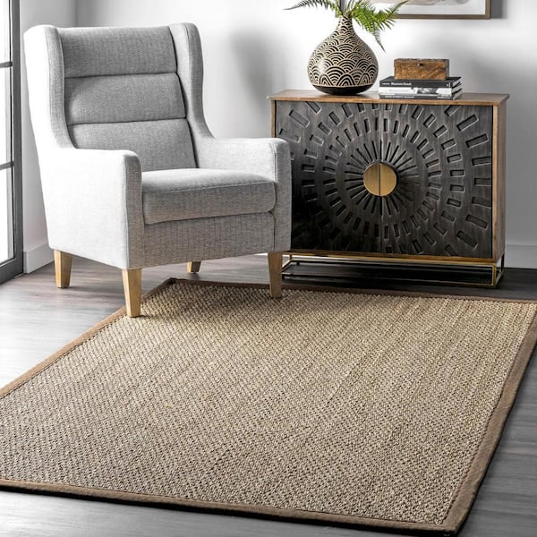 Elijah Seagrass with Border Brown 6 ft. x 6 ft. Indoor Round Area Rug