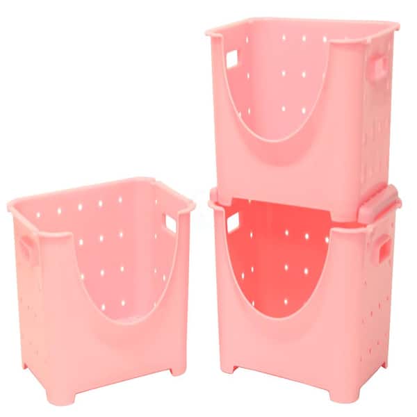 Stackable Plastic Storage Container, Set of 3 Pink