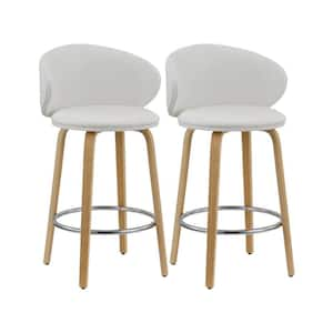 26 in. White Low Back Metal Counter Height Bar Chair with Faux Leather Seat Set of 2