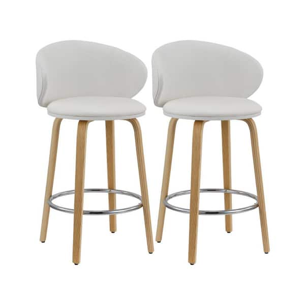HomeRoots 26 in. White Low Back Metal Counter Height Bar Chair with Faux Leather Seat Set of 2