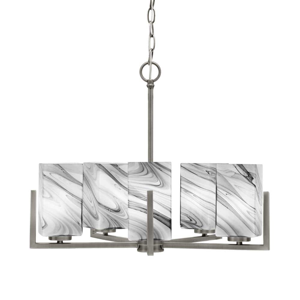 Cottonwood 20 in. 5 Light Graphite Chandelier with 3.5 in. Square Onyx Glas