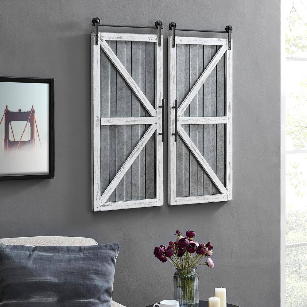 White and Silver Rustic Barn Door Wall Plaque Set