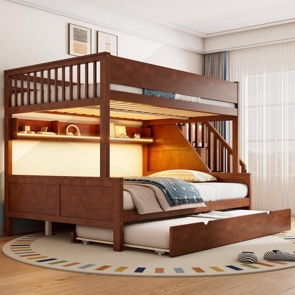 Harper & Bright Designs Walnut Full XL Over Queen Bunk Bed with Built ...