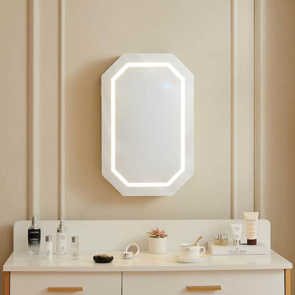 Wall Mounted Bathroom Mirror with LED Lights 14.6 in. W x 22.4 in. H Rectangular Medicine Cabinet with Mirror, White
