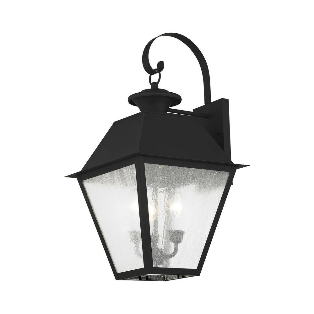 Elegant Mansfield Black Seeded Glass 3-Light Outdoor Wall Lantern
