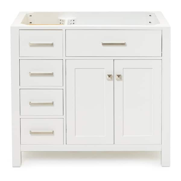 Bristol 36 in. W x 21.5 in. D x 34.5 in. H Freestanding Bath Vanity Cabinet without Top in White