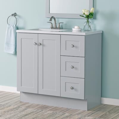 Bannister 37 in. W x 19 in. D x 35 in. H Single Sink Bath Vanity in Pearl Gray with White Cultured Marble Top