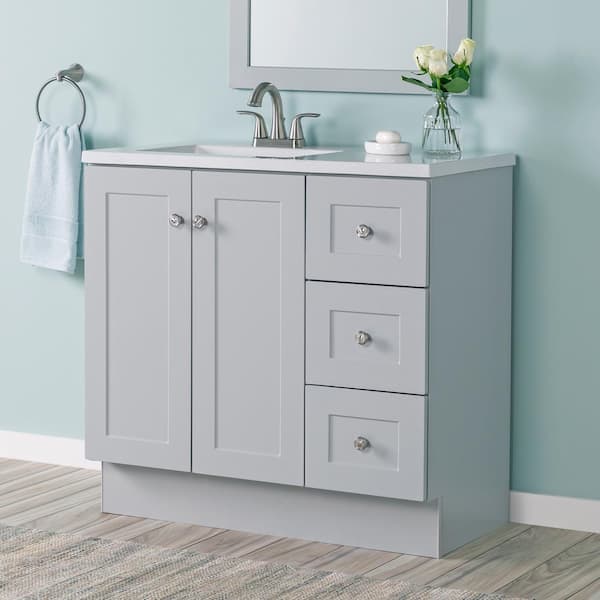 Glacier Bay Bannister 37 in. W x 19 in. D x 35 in. H Single Sink  Bath Vanity in Pearl Gray with White Cultured Marble Top