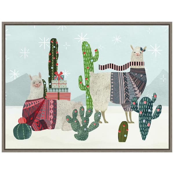 Amanti Art 23 .5 in. W x 18 in. H Holiday Llama Collection A Christmas Holiday Framed Canvas Box Wall Art