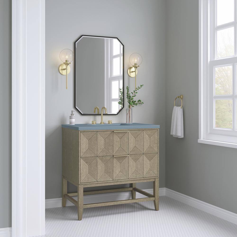 Emmeline 36" Pebble Oak Wood Veneer Single Vanity with Ceramic Sink