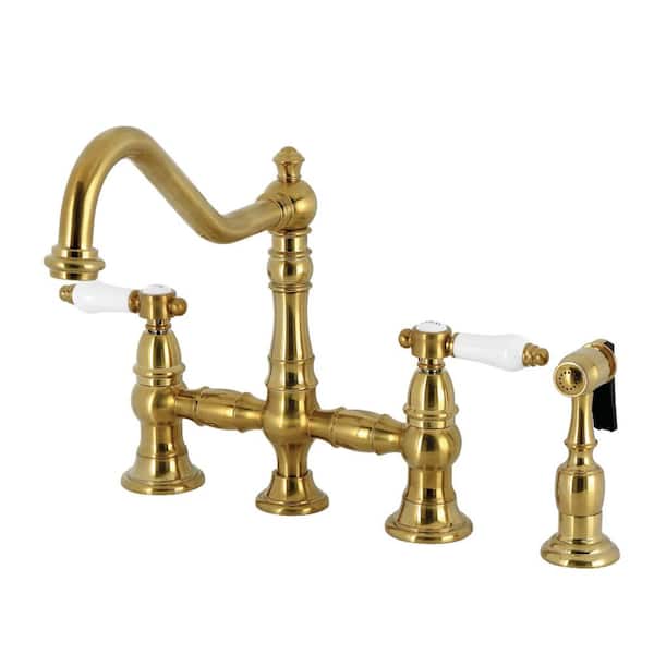 Bel-Air 2-Handle Bridge Kitchen Faucet in Brushed Brass
