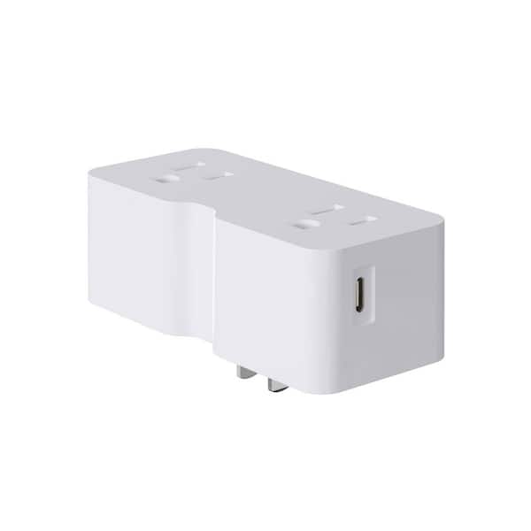 ELEGRP 2 Prong to 3 Prong Outlet Extender with Type C and Type A USB Wall Charger, Power Adapter Plug (White, 1-Pack)