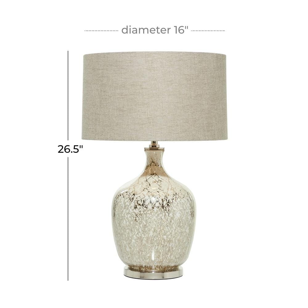 Silver Mercury Glass Table Lamp with Beige Linen Shade