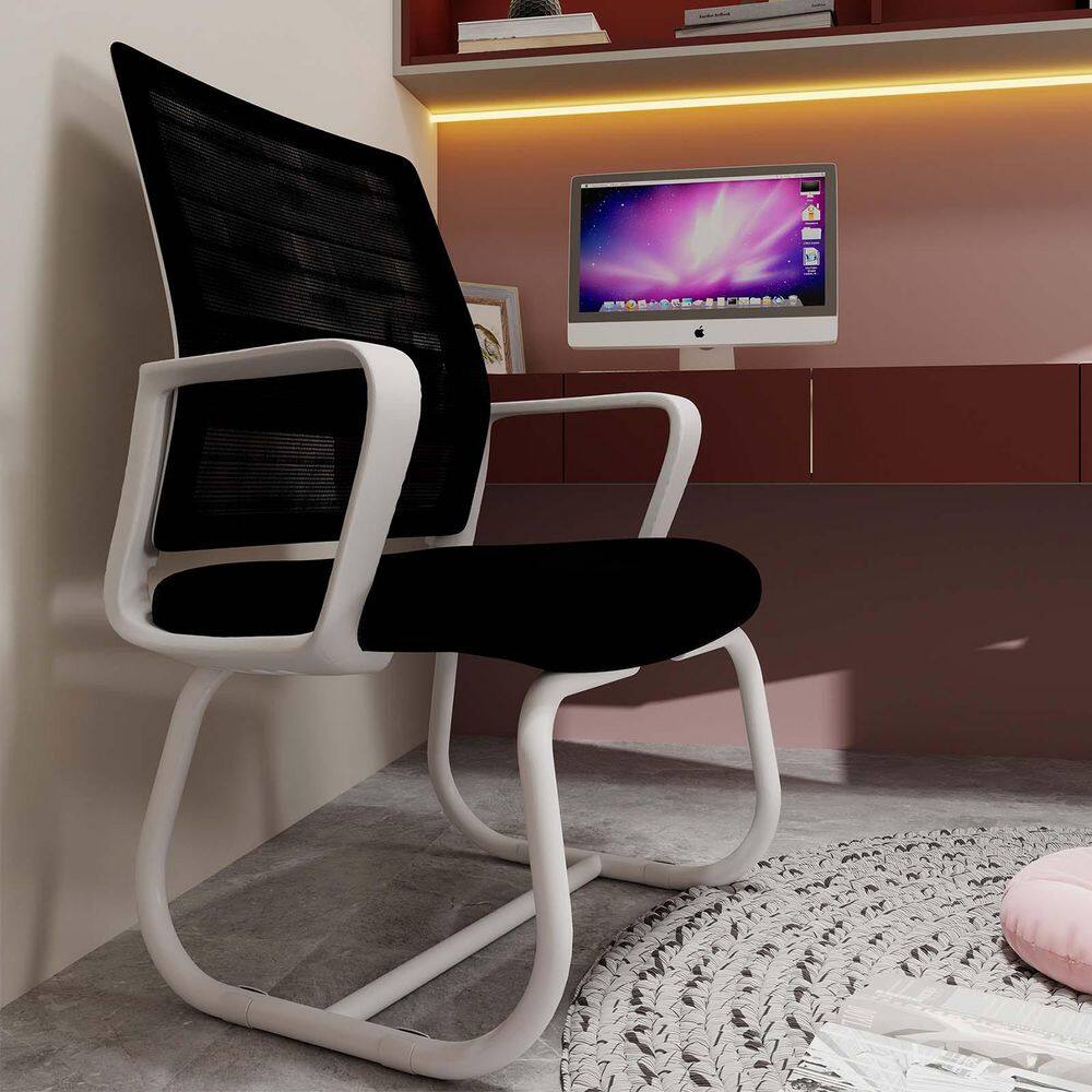 White Metal Frame Minimalist Modern Office Chair Soft Mesh Breathable Desk Chair Lounge Chair for Home Office - Thumbnail 4