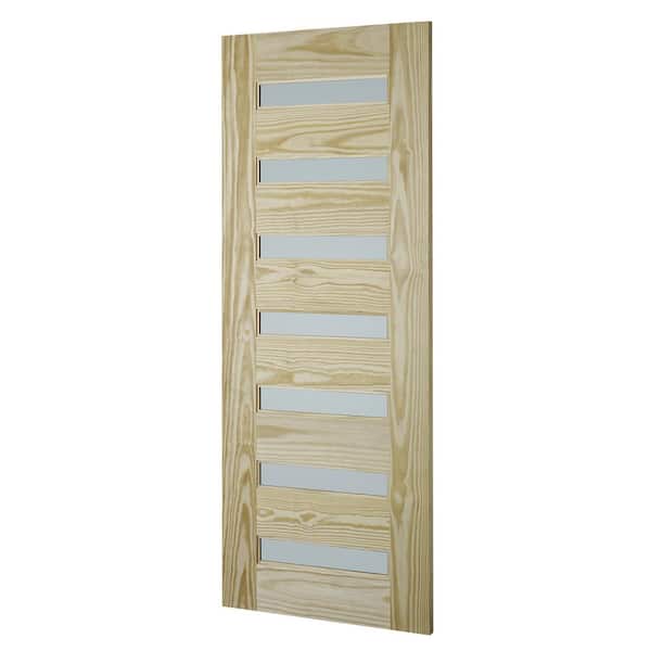 33 in. x 84 in. Unfinished Clear Pine 5-Lite Frosted Interior Barn Door Slab 33 in. x 84 in. Unfinished Clear Pine 5-Lite Frosted Interior Barn Door Slab