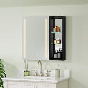 30 in. W x 30 in. H Medium Rectangular Black Aluminum Surface Mount Left Medicine Cabinet with Mirror and 3-Open Shelf
