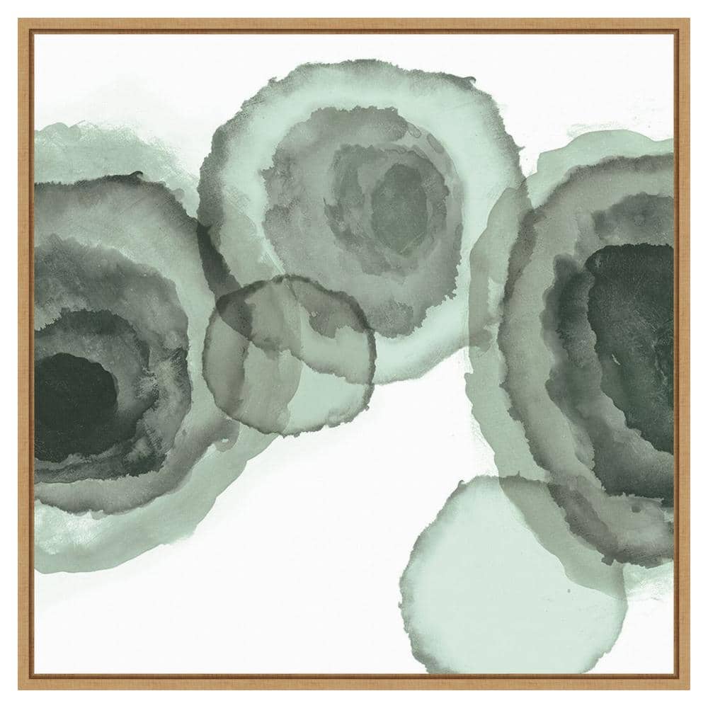 Ink Stains II Mint Abstract Canvas Art with Maple Frame