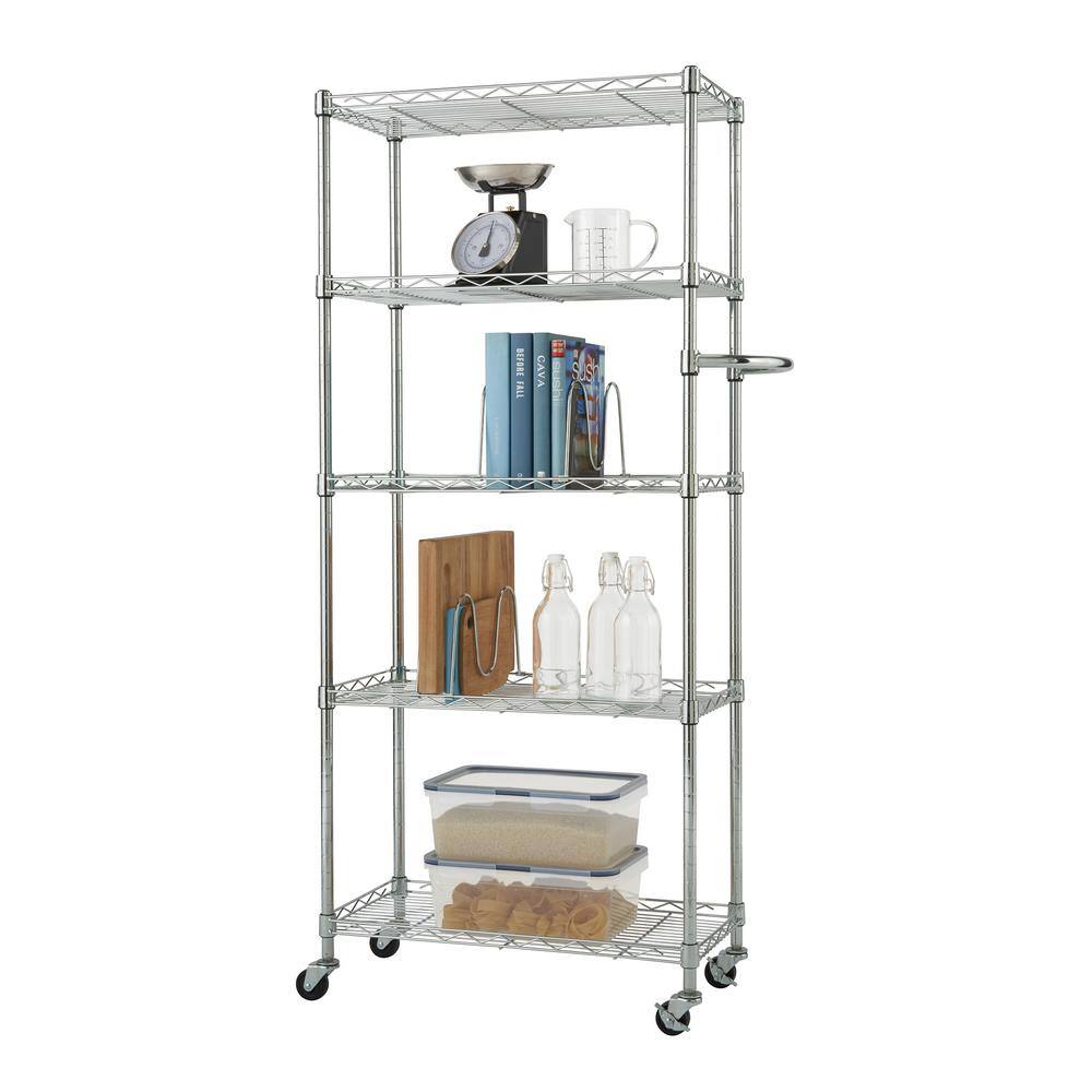 Chrome 24'' Adjustable Steel Pantry Rack with Wheels