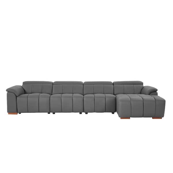 Modern Collection 88 in. Wide Wall-Hugger Electric Genuine Leather L-Shape Reclining Sofa with USB Port