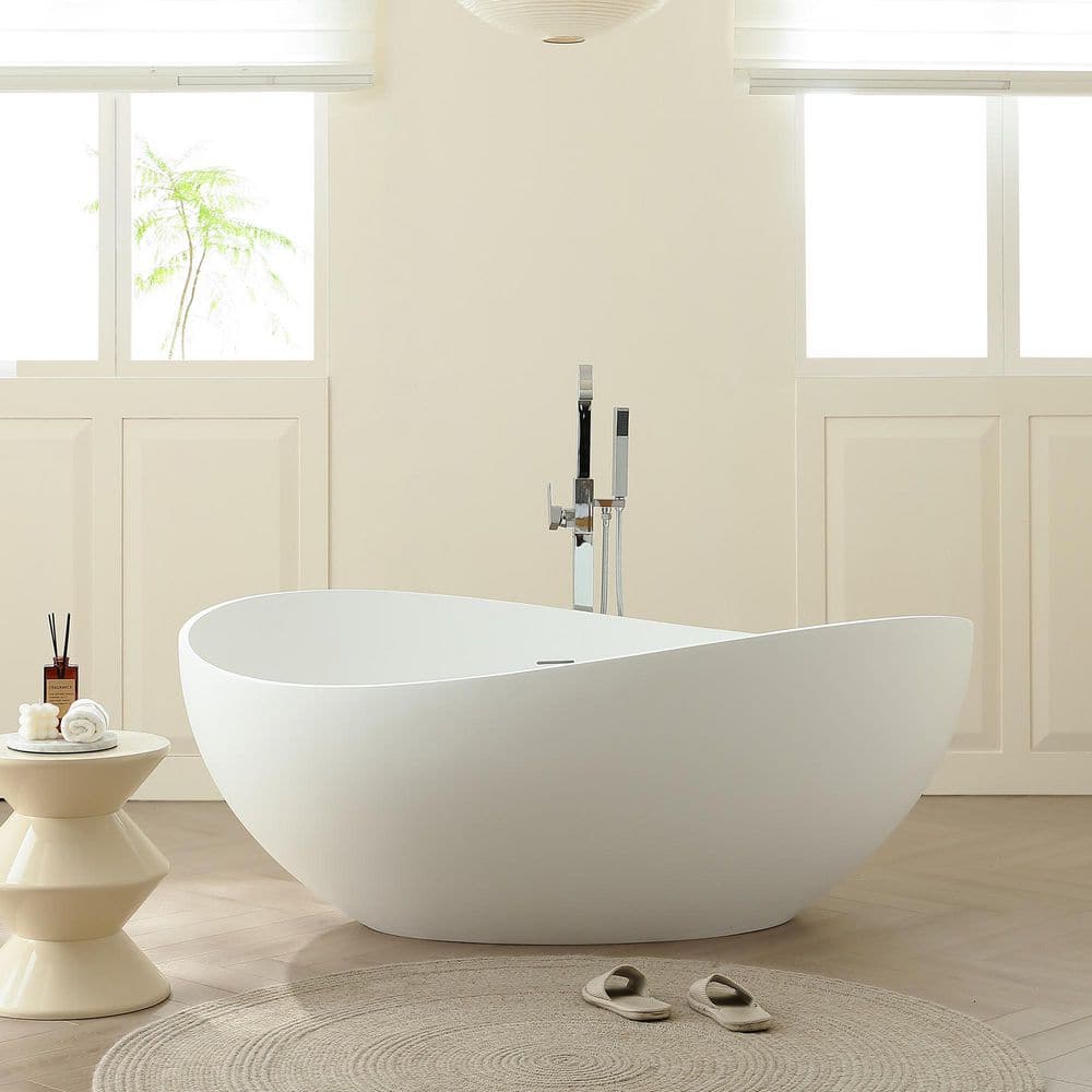 SJ STAR&JANE 5-63-B 63'' x 38'' Freestanding Soaking Solid Surface Bathtub