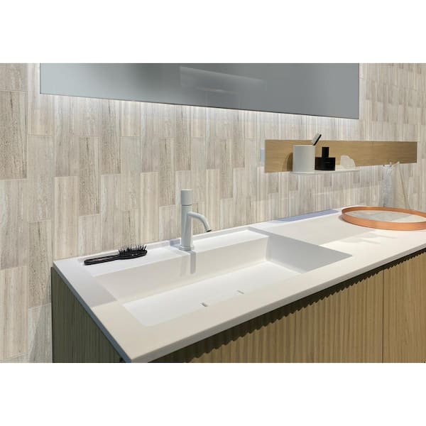 Beige and Yellow 4 in. x 12 in. Honed Marble Floor and Wall Subway Tile (5 sq. ft./Case)