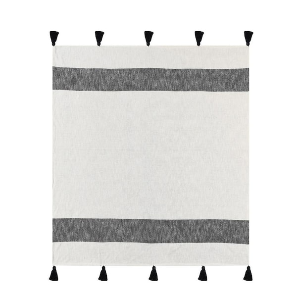 Unbranded Bliss Midnight Blue/White Hand-Woven Striped Farmhouse All Natural Cotton Throw Blanket