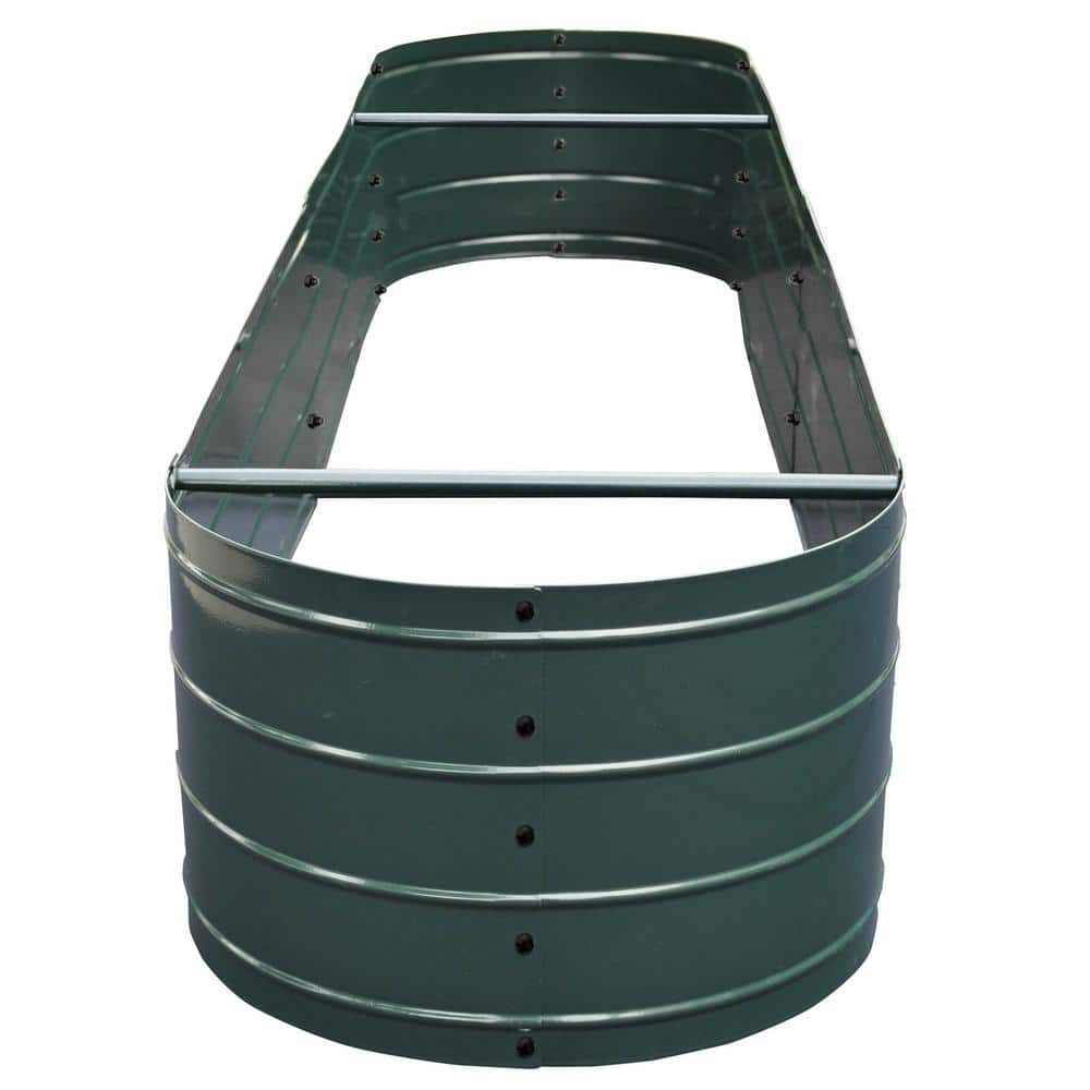 Green Oval Galvanized Steel Raised Garden Bed, 79.25"
