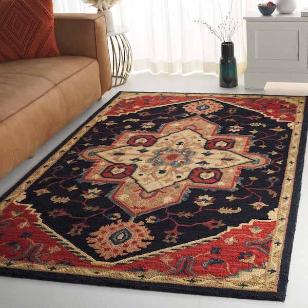 Heritage Navy/Red 3 ft. x 5 ft. Border Ornate Medallion Area Rug