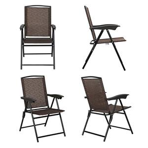 4-Piece Black Folding Sling Wicker Outdoor Lounge Chairs