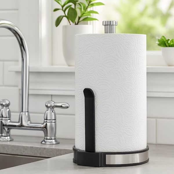 Paper Towel Holder with Deluxe Tension Arm in Black