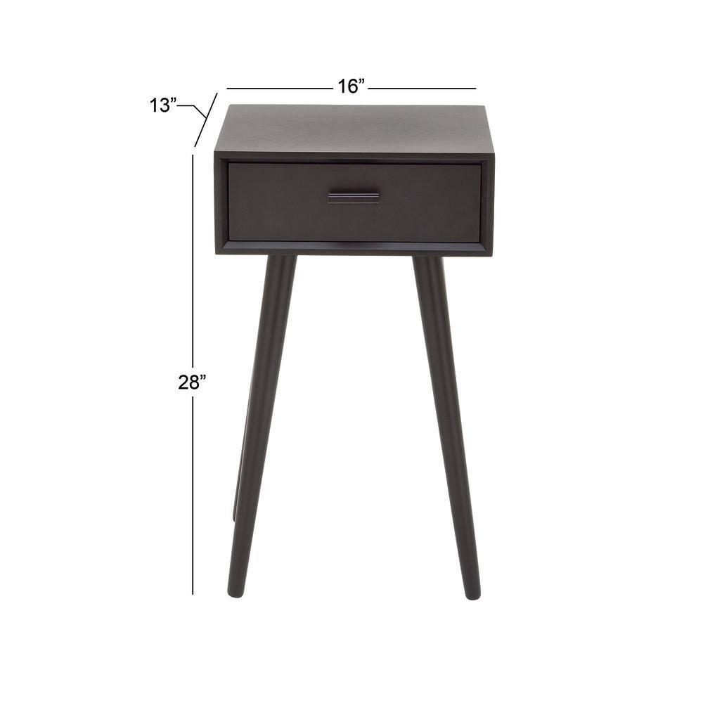 Modern Matte Black 16" Solid Wood Accent Table with Storage