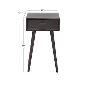 13 in. Black Single Drawer Large Rectangle Wood End Accent Table