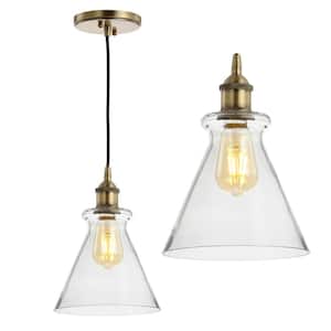 Goldwater 7.5 in. 1-Light Brass Gold Adjustable Drop Metal/Glass LED Pendant