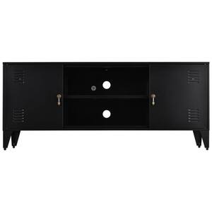 47.3 in.Black Metal TV Stand Entertainment Center TV Cabinet with 2-Doors Fits TV's Up to 55 in.