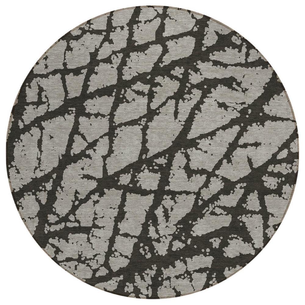 Gray and Black 8 ft. Round Abstract Indoor / Outdoor Area Rug price history on PriceWatchPro