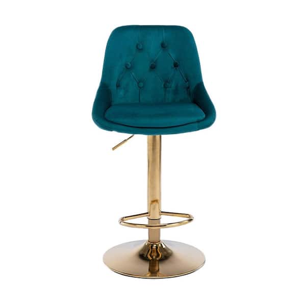 Utopia 4niture Kollyn 17.72 in. Teal Low Back Wood Frame Adjustable Cushioned Bar Stool with Velvet Fabric Seat