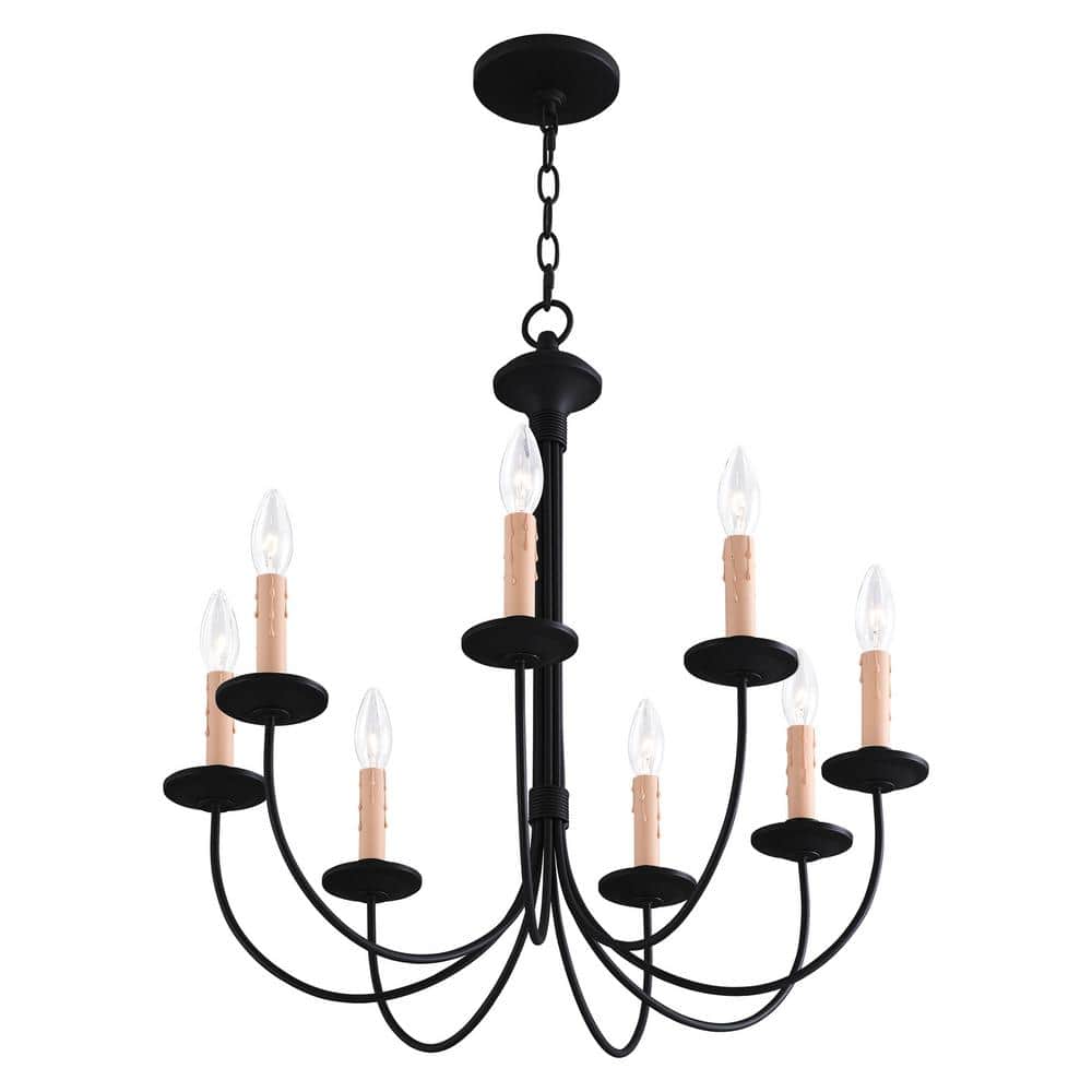 Elegant Black Steel 8-Light Candelabra Chandelier