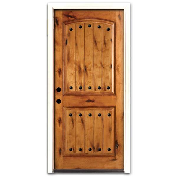 Steves & Sons Rustic 2-Panel Plank Stained Knotty Alder Wood Prehung Front Door-DISCONTINUED