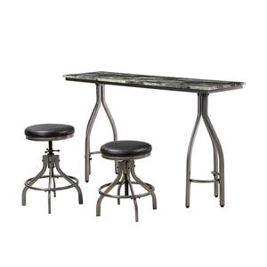 Rita Black Small Dining Table Dinette Set for 2 with Urban Chic Finishes and Adjustable Height and Counter Stools