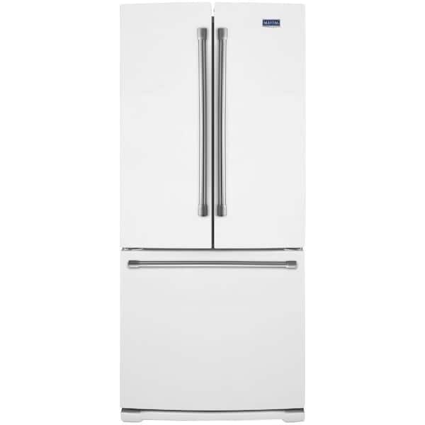 Maytag 30 in. W 19.7 cu. ft. French Door Refrigerator in White with Stainless Steel Handles