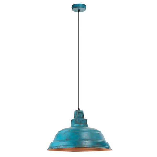 River of Goods Delaney 1-Light Faux Blue Patina Shaded Metal Bowl-Shaped Mid-Century Modern Pendant Light