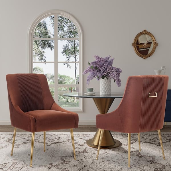 Brown Velvet Side Chair with Adjustable Leg Studs (Set of 2)