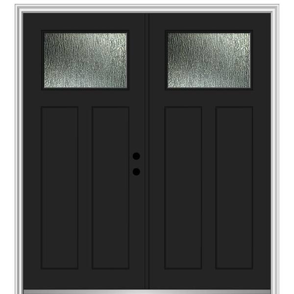 MMI Door 72 in. x 80 in. Left-Hand/Inswing Rain Glass Black Fiberglass Prehung Front Door on 6-9/16 in. Frame