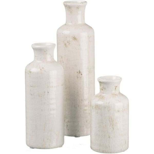 Afoxsos 3-Piece White Farmhouse Ceramic Table Top Vase for Home Decor