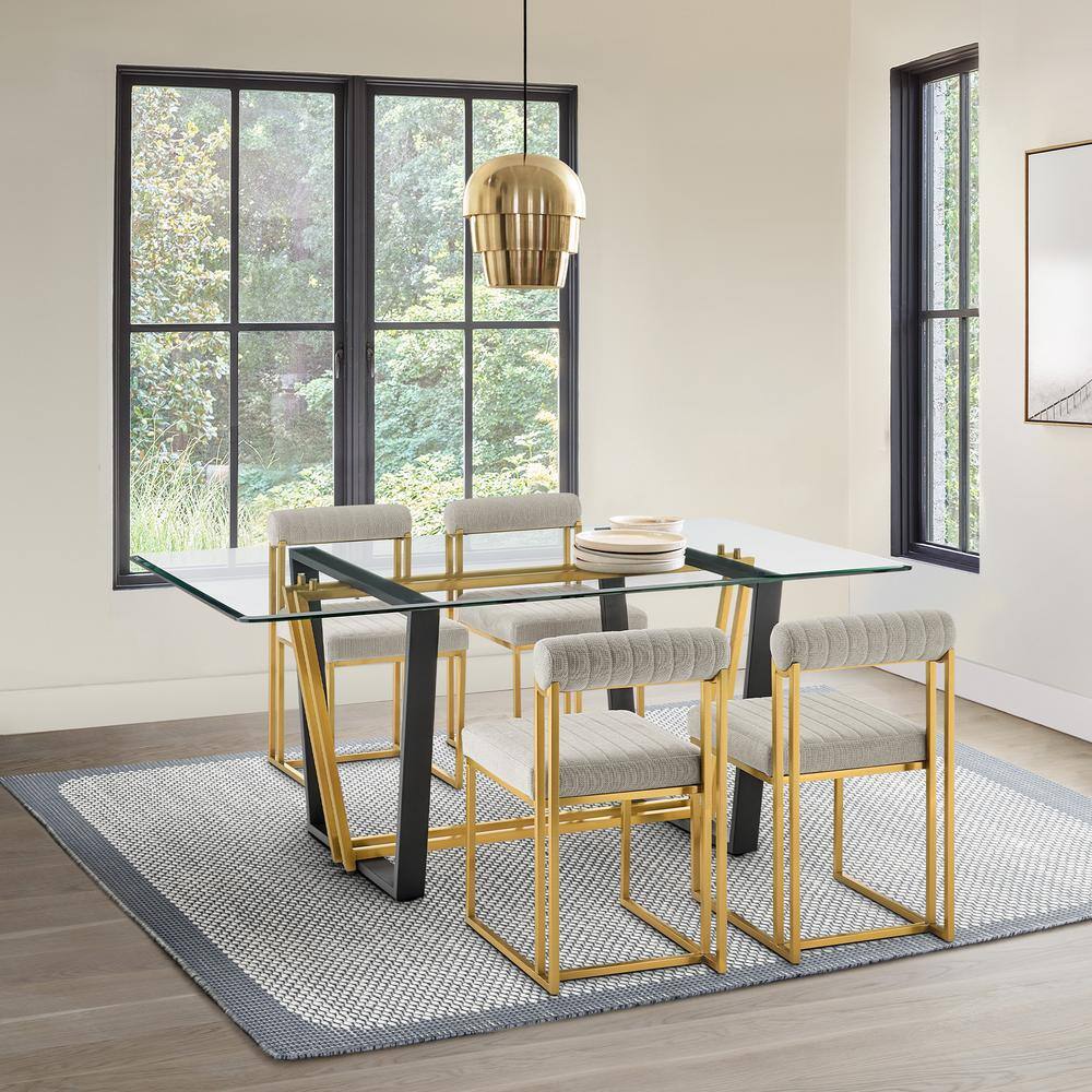 Kai 72" Rectangular Glass Dining Table with Black and Gold Base