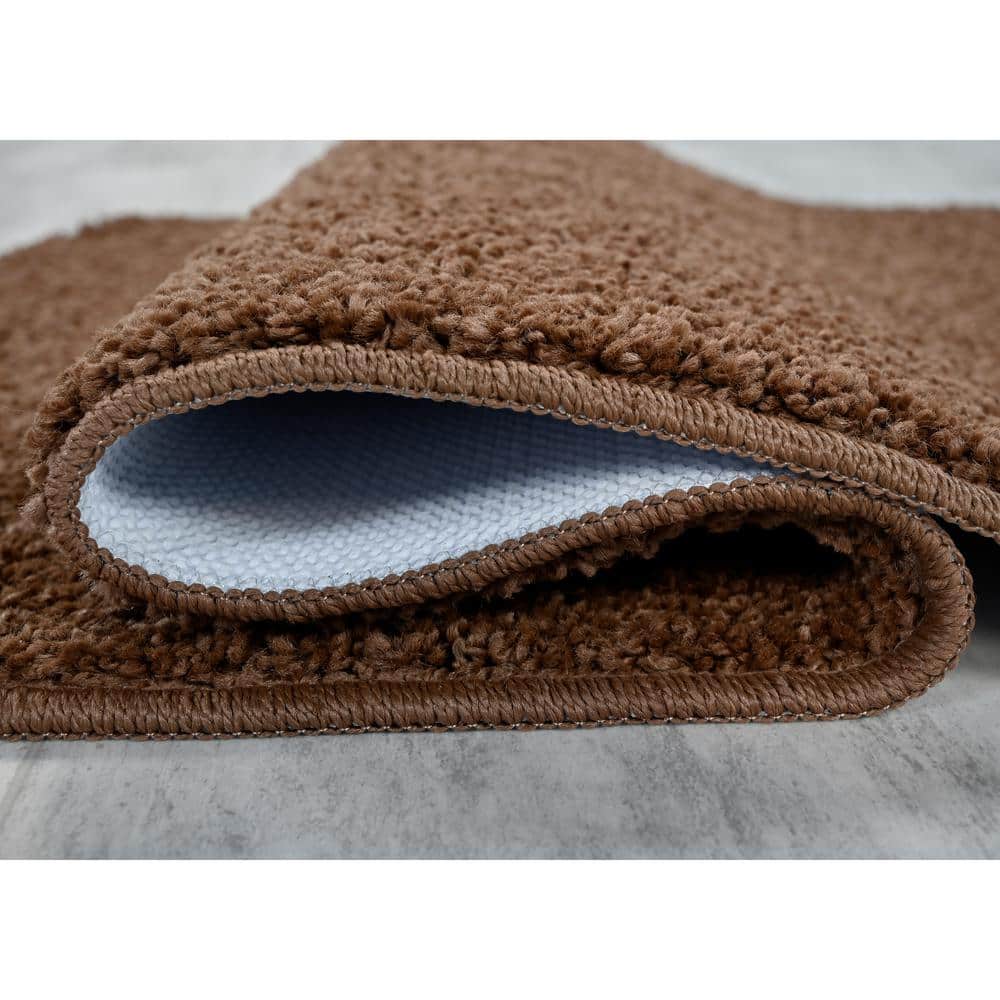 Cinnamon Brown Plush Polypropylene Bath Rug Set, 2-Piece