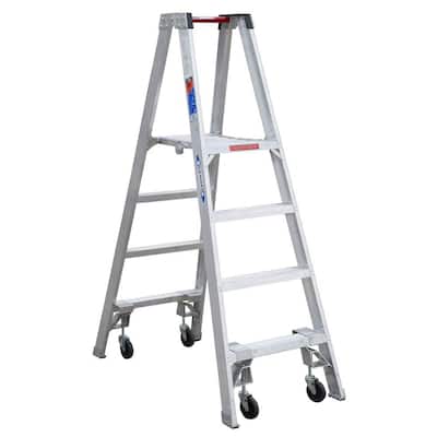 10 ft. Reach Aluminum Platform Twin Step Ladder with Casters 300 lb. Load Capacity Type IA Duty Rating